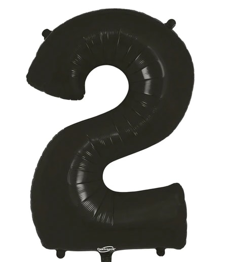 Black number 2 foil balloon on a white background