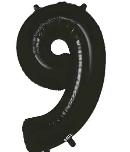 Black number 9 foil balloon on a white background