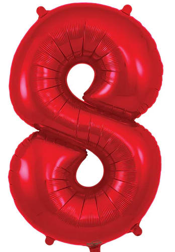 Red foil balloon shaped like the number 8