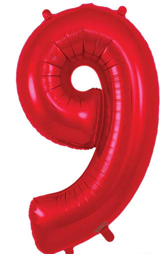 Red foil balloon shaped like the number 9