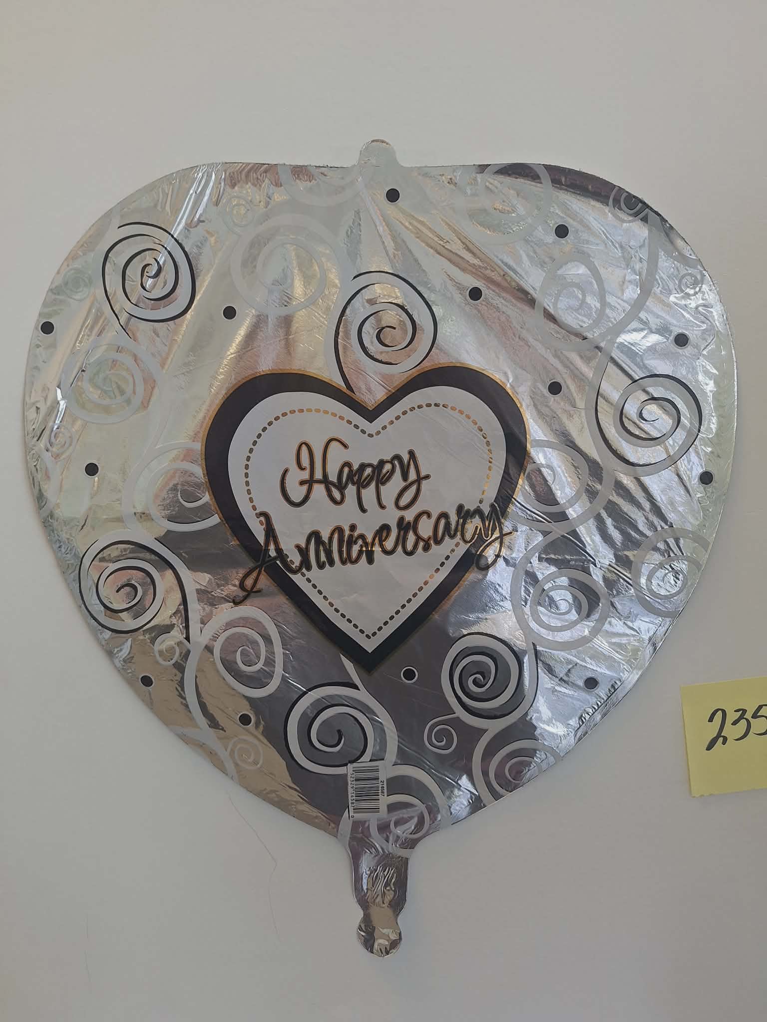 Happy Anniversary (#235) - 18in mylar balloon that you can add to any balloon bouquet, stuffed animal, mug, or box of chocolates. *if you're ordering multiple balloons individually (not in an already advertised set or tied to a flower arrangement/stuffed animal) you will need to purchase a balloon weight otherwise the balloons will need to be picked up*