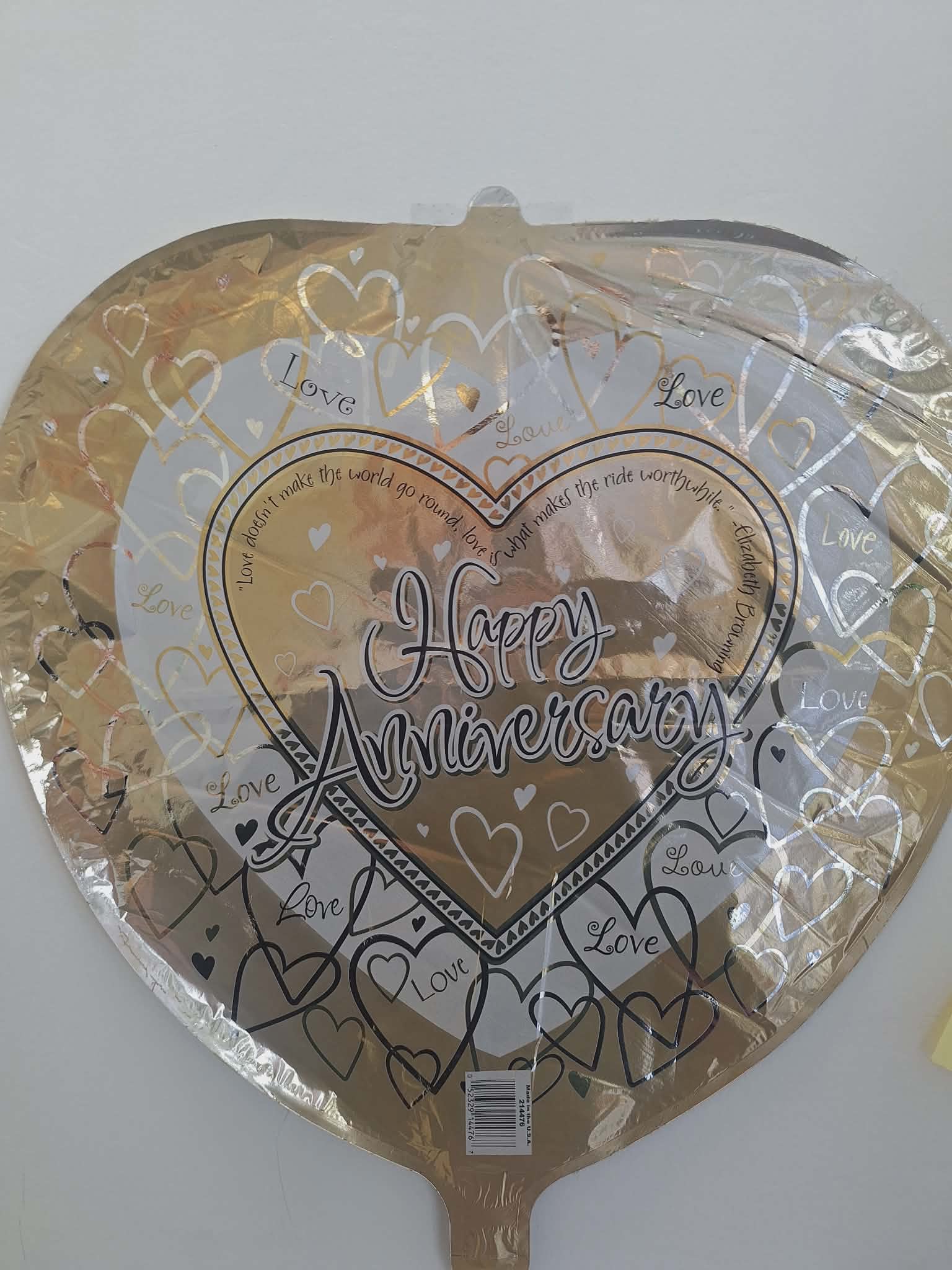 Happy Anniversary (#239) - 18in mylar balloon that you can add to any balloon bouquet, stuffed animal, mug, or box of chocolates. *if you're ordering multiple balloons individually (not in an already advertised set or tied to a flower arrangement/stuffed animal) you will need to purchase a balloon weight otherwise the balloons will need to be picked up*