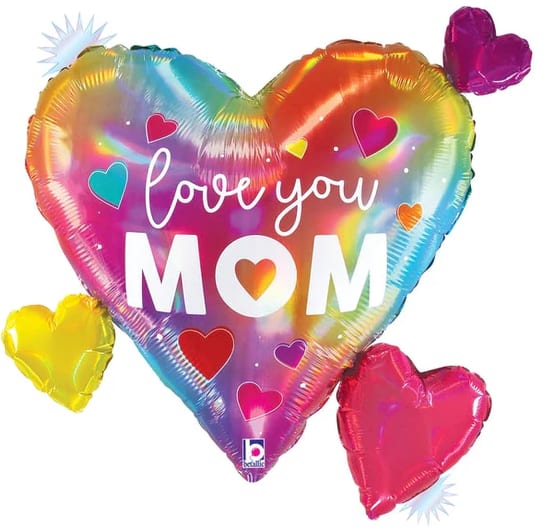 Love You Mom Mylar (L) - 28in mylar that you can add to any balloon bouquet, stuffed animal, box of chocolates, or floral arrangement. *if you're ordering multiple balloons individually (not in an already advertised set or tied to a flower arrangement/stuffed animal) you will need to purchase a balloon weight otherwise the balloons will need to be picked up*