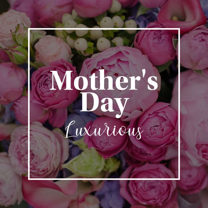 Pink and lavender flowers with a Mother's Day message