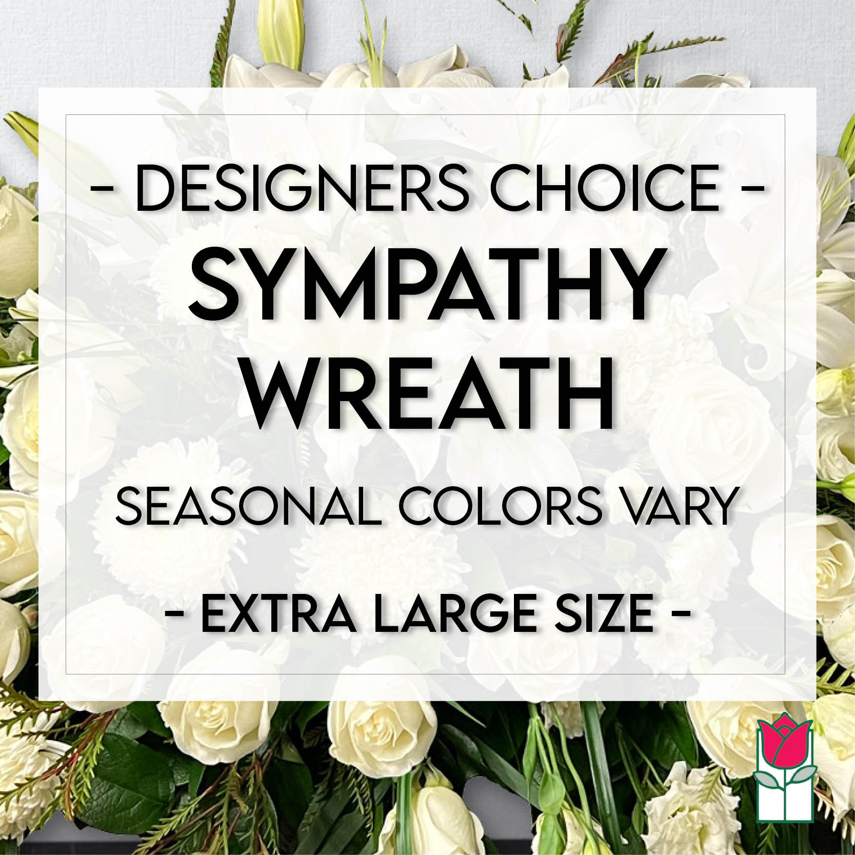White sympathy wreath with roses and lilies
