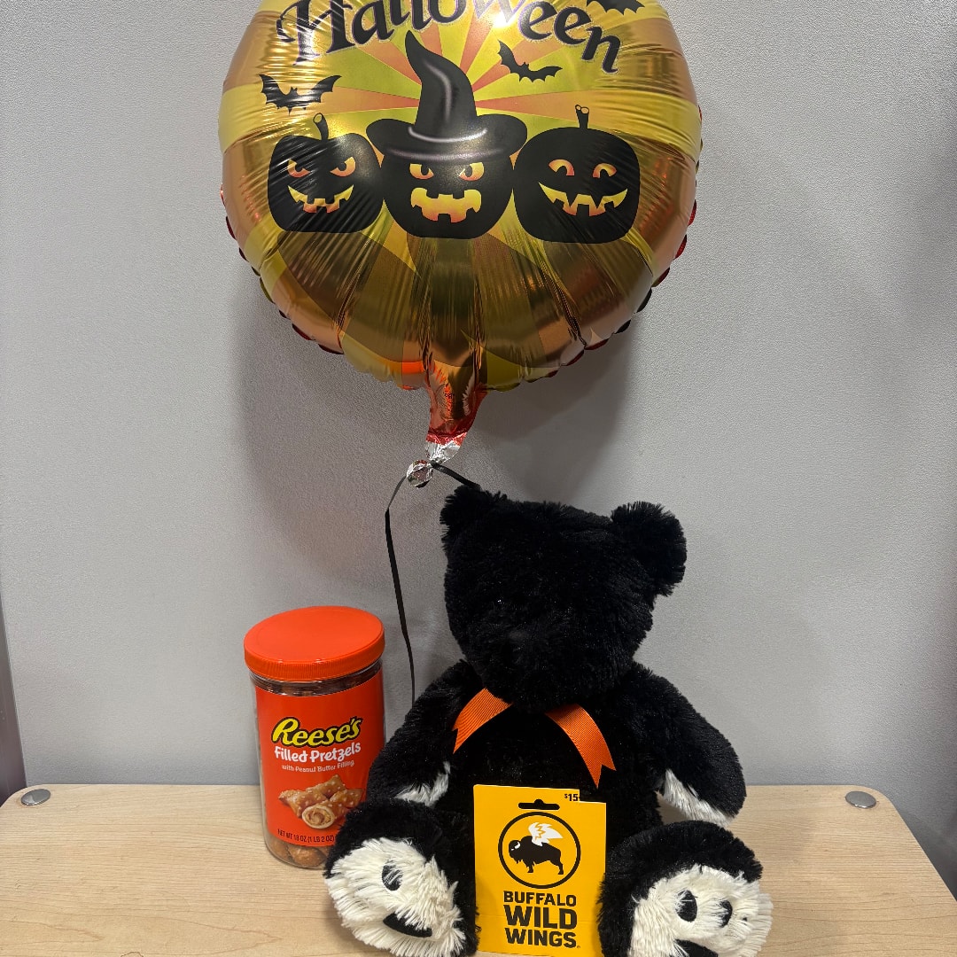 Halloween balloon with a black teddy bear and candy jar