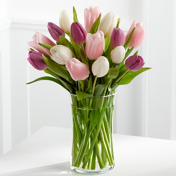 Painted Skies Tulip Bouquet - This bouquet includes: pink, purple, and white tulips.