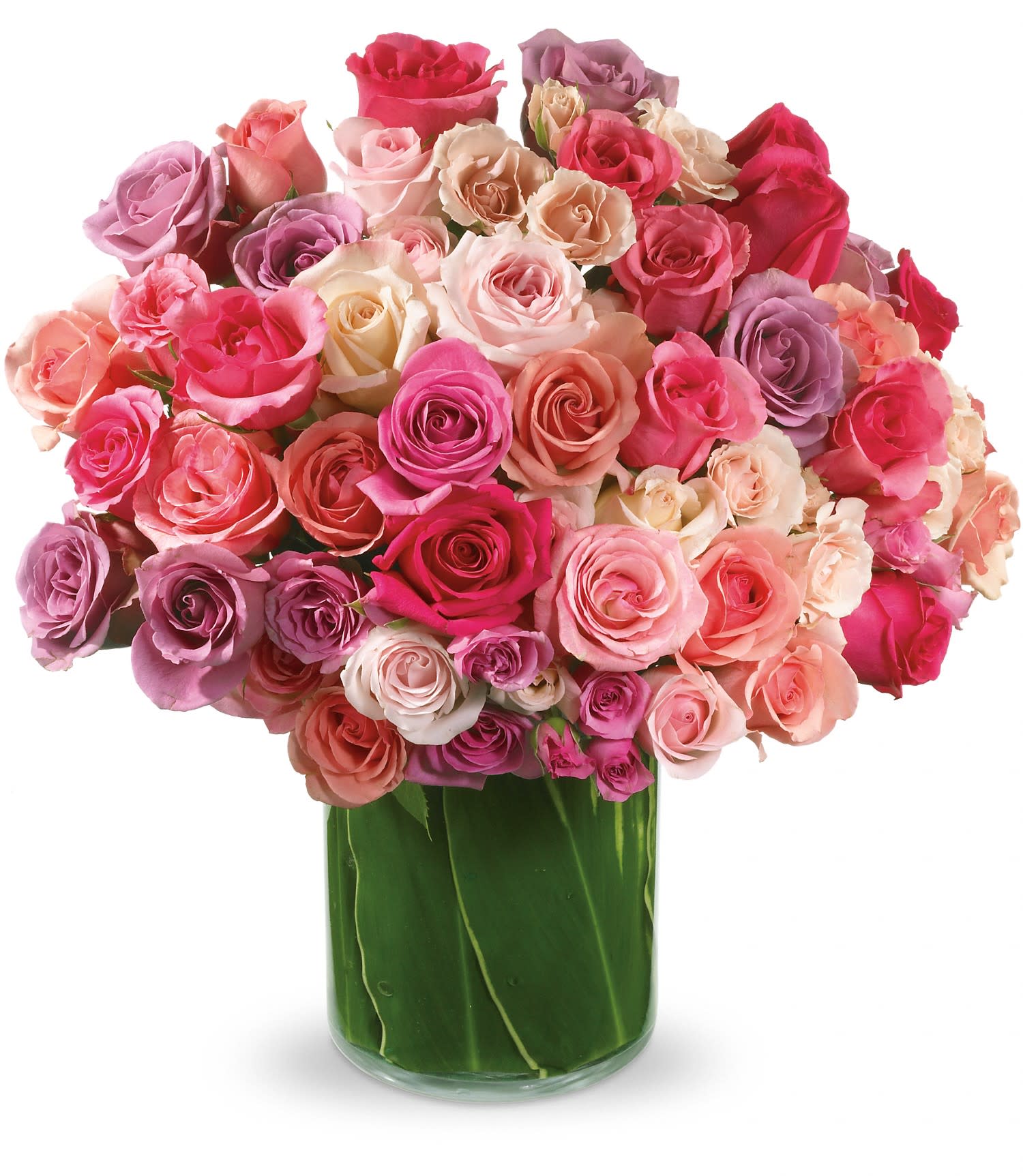 Rose Rapture - It's almost too gorgeous to take in. Lush roses and spray roses in intoxicating shades of lavender, pink and light pink - a vision of love that will take her breath away. She'll be gushing about it - and you - for days. Maybe weeks. 