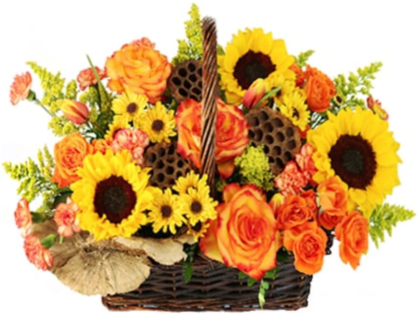 Crisp Autumn Morning - Welcome Autumn with this charming combination of sunflowers, roses, and carnations!