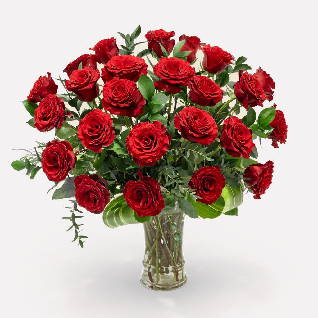 Premium Two Dozen Roses - Two dozen gorgeous roses for your loved one.  Deluxe and Premium upgrades offer premium greens and filler flowers.