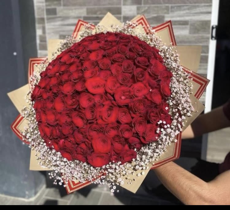 Sweet Love  - 4 Dozen Roses wrapped on elegant Korean paper and Million Star and greenery 