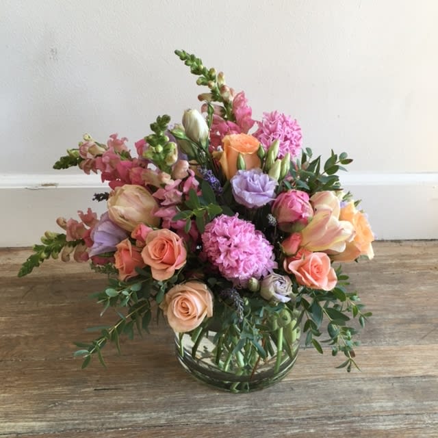 Because  - Yummy sherbet colored flowers featuring great textures and some scent.