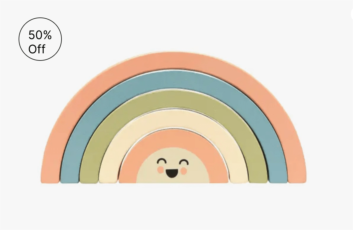 Pastel rainbow wall decor with a smiling face