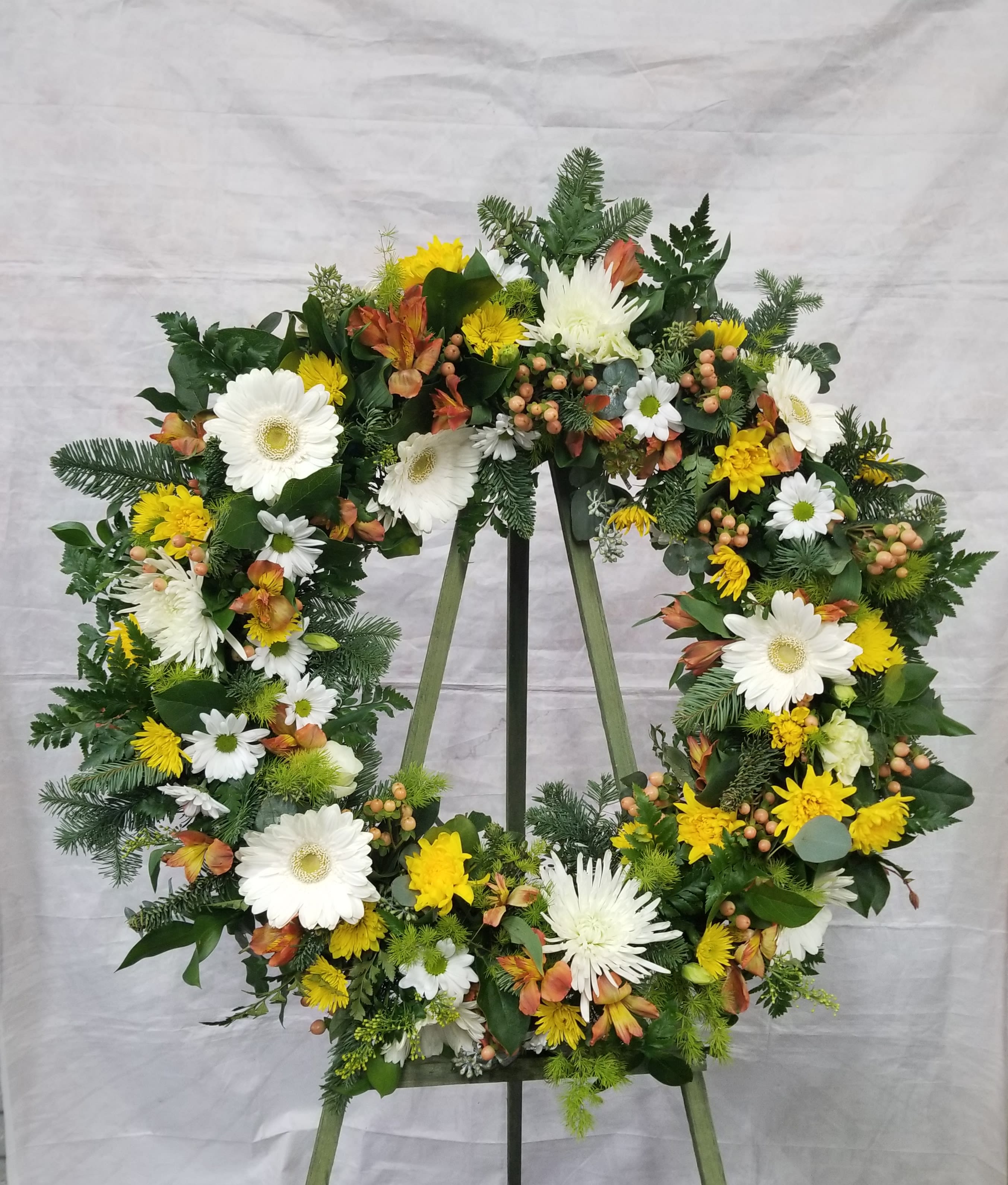 Dreamy Days Wreath  - Select this 22" wreath that includes gerbera daisies, mums and more. 