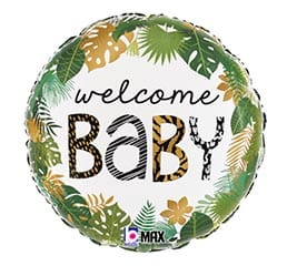 18" Jungle Welcome Baby Mylar - 18" standard jungle welcome baby mylar balloon.