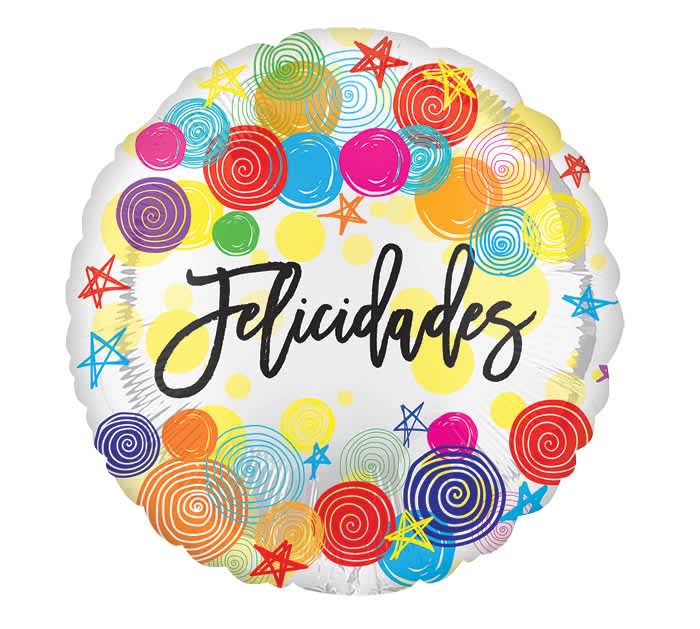18" Felicidades Spirals Mylar - Select this balloon for any occasion.