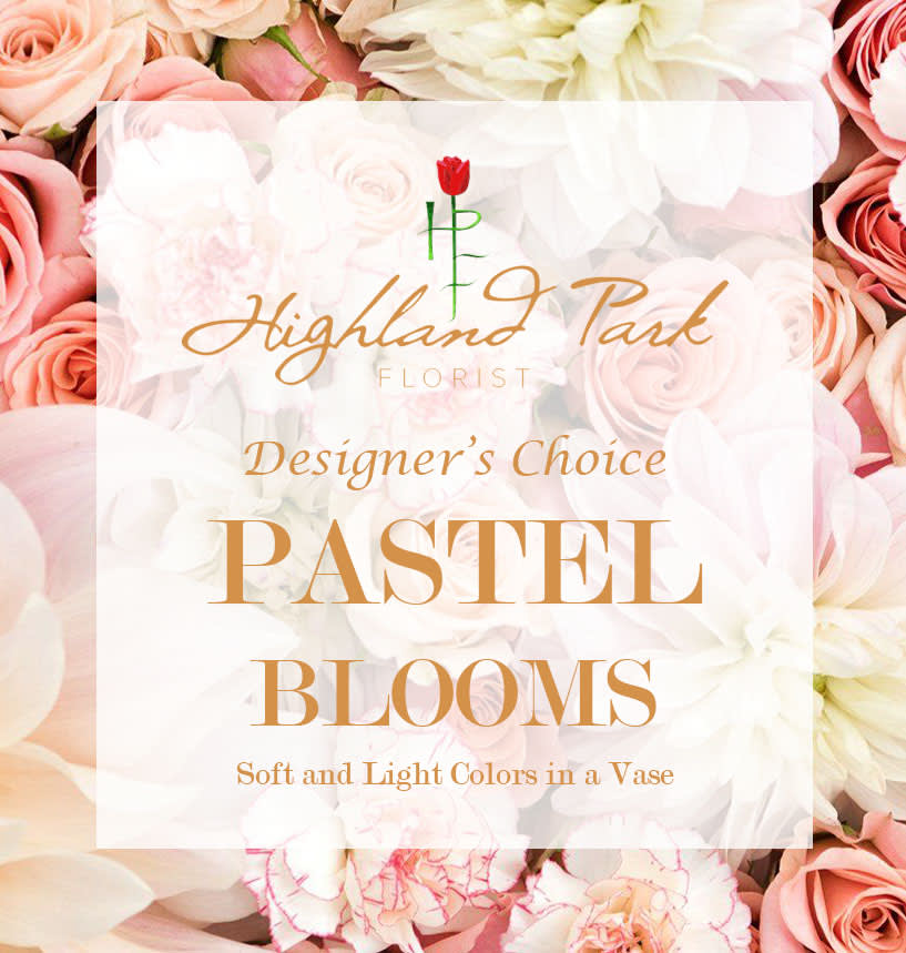 Designer's Choice Pastel Blooms - Seasonal pastel flowers with greens and fillers arranged in a vase.  *Please write in the special instructions, if you would prefer the Designer's Choice to be hand-tied into a bouquet (no vase) instead of in a vase.*
