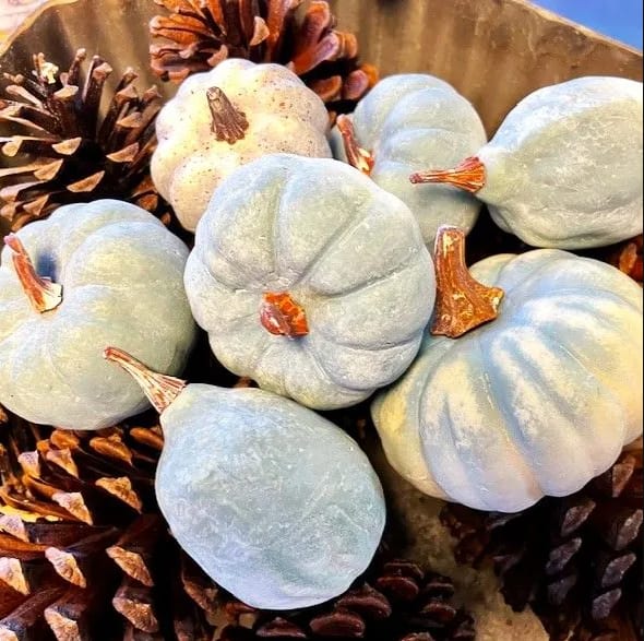 Decorative Pumpkins - Bag of 6 - These pumpkins are the perfect size for table scaping or adding to your home project. They come in a bag of six and range in diameter from two to four inches. Pinecones are not included.