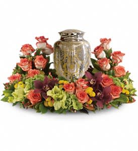 Sunset Wreath - A rich and subtly hued garden expresses sympathy most thoughtfully, in a gentle oval arrangement that honors and embraces a cherished memory.