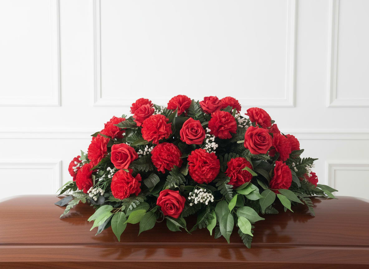 Standard Casket Spray Section 1  - 3 options  A- 1 1/2 Dozen carnations &amp; 1 dozen roses  Baby Breath upon request   Color of flowers can be customizable upon request Any special request please add them to the special request section
