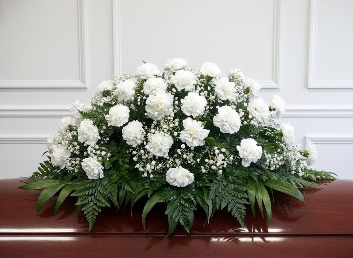 Casket Spray Section 1 Carnations - 3 Dozen Carnations Colors are customizable upon request Baby Breath upon request 