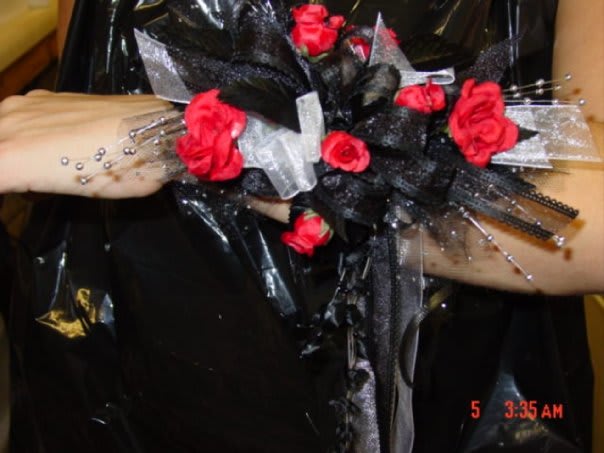 Black &amp; Red Wrist Corsage - Oblong black and red wrist corsage