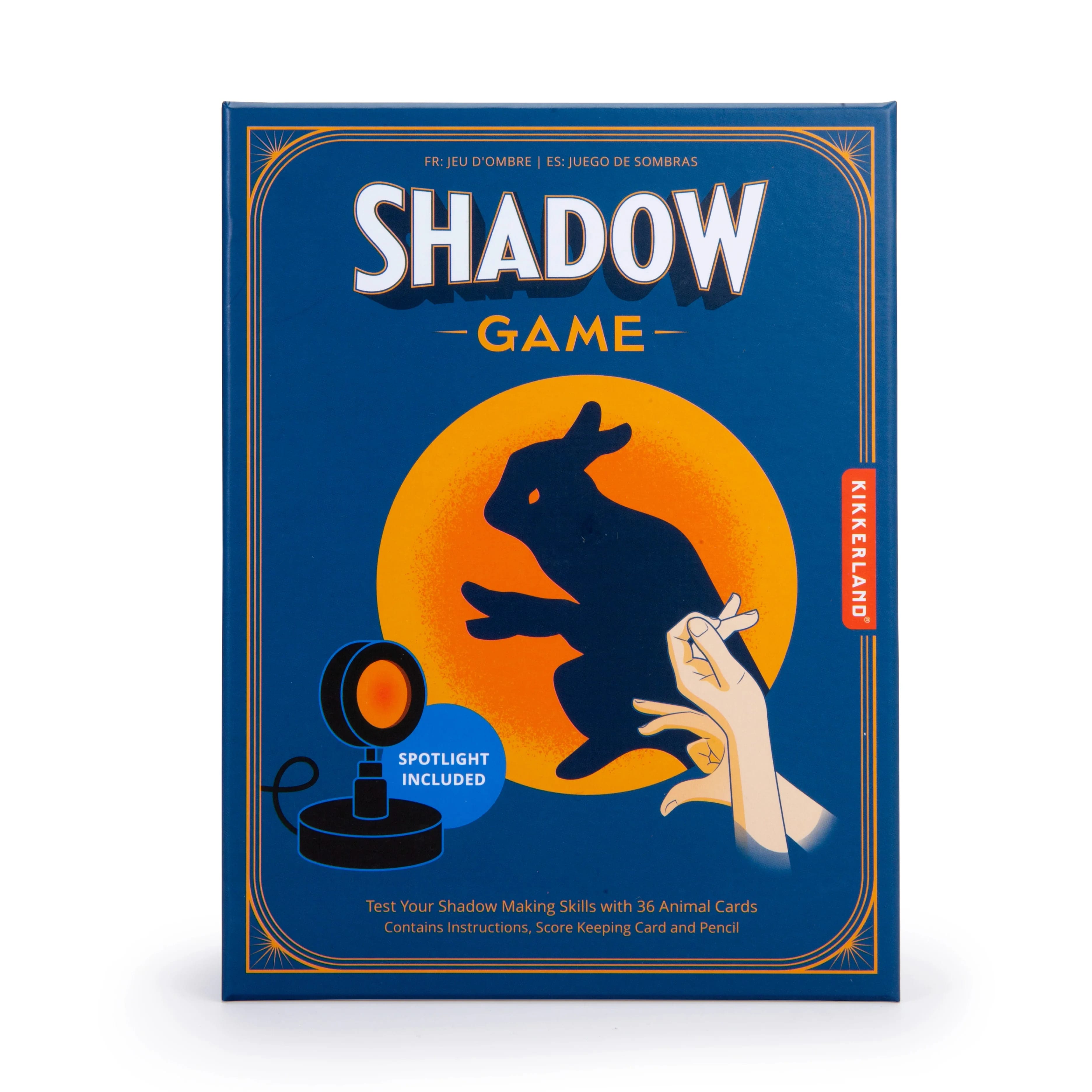 Blue Shadow Game box with a rabbit silhouette and spotlight graphic