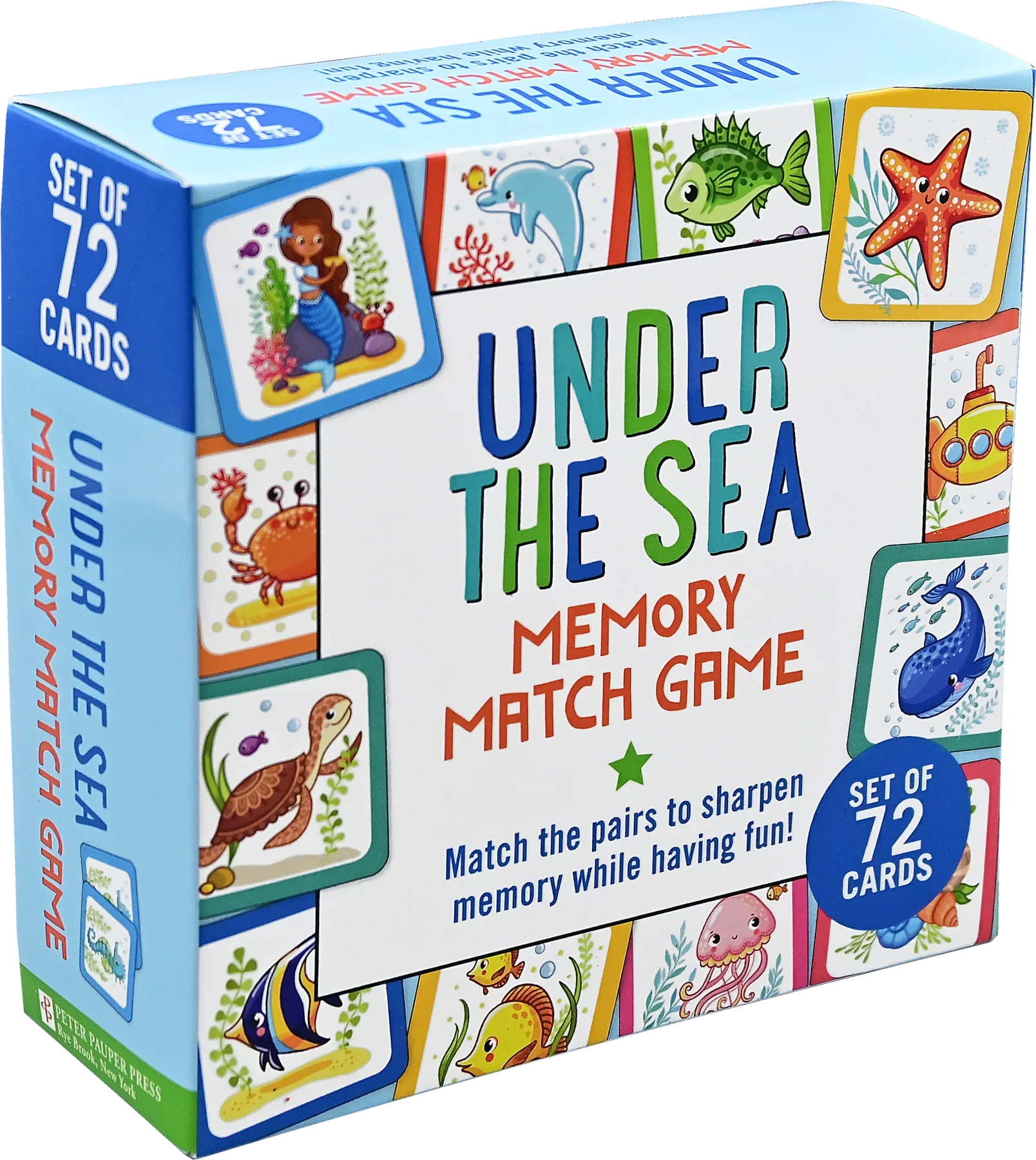 Under the Sea Memory Match Game - A childhood favorite made new again! Match pairs of under-the-sea creatures and objects with this deck of 72 sturdy card tiles. Have fun and sharpen memories!