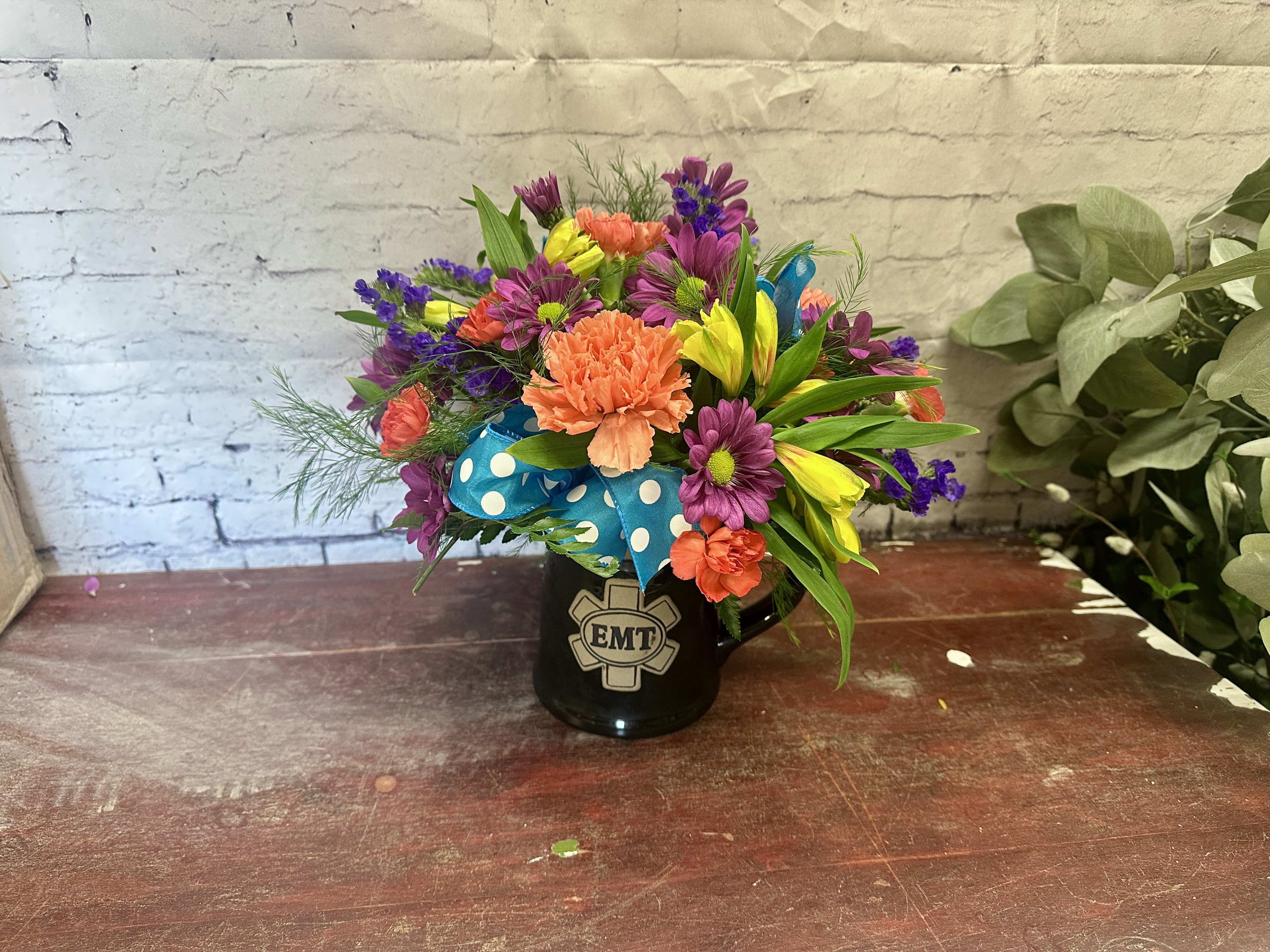 First responder florals  - EMT mug with a bright mix a flowers for the EMT hero in your life 