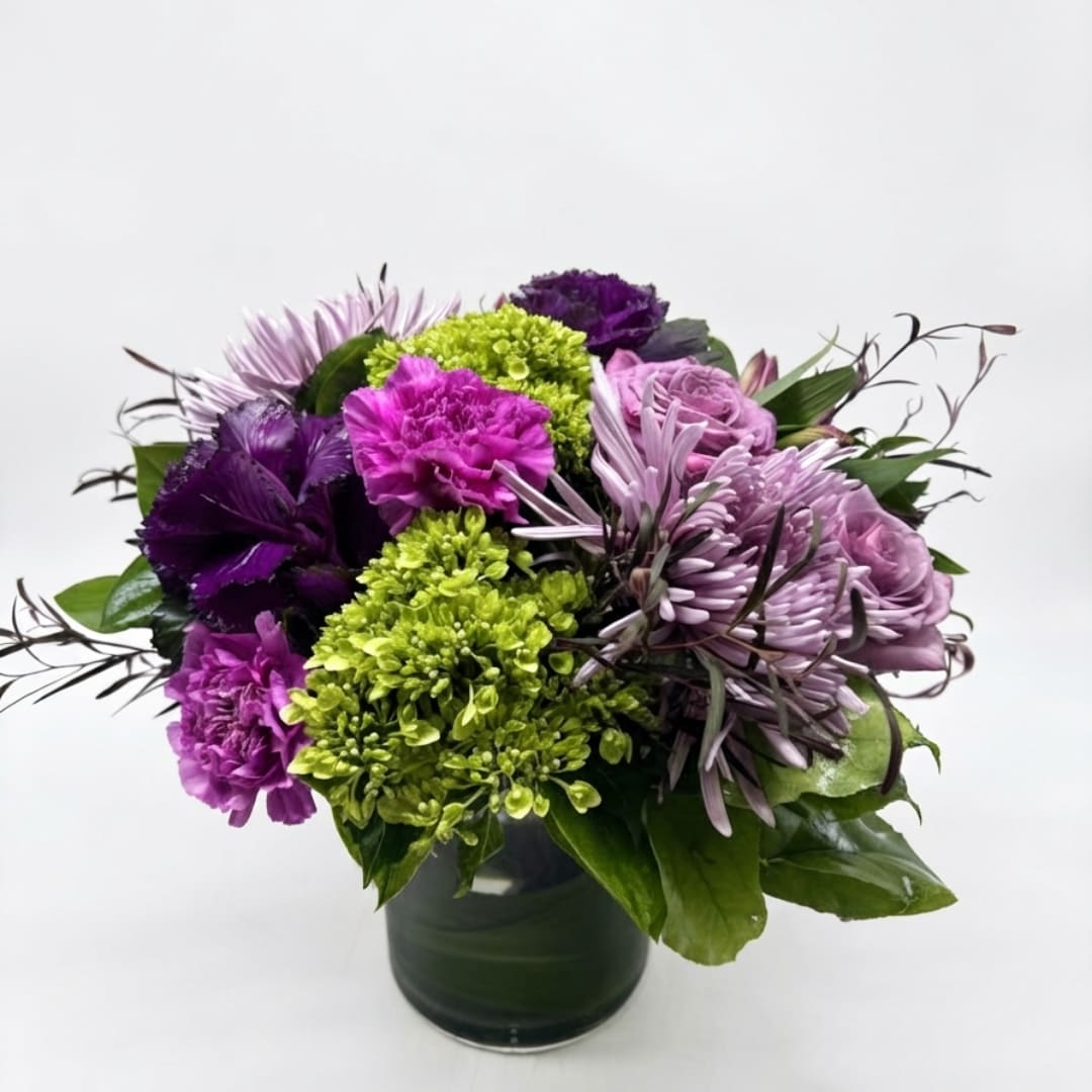 Chartruce Color Code Purple and Chartreuse Mixed Arrangement in New City, NY | Bassett Flowers