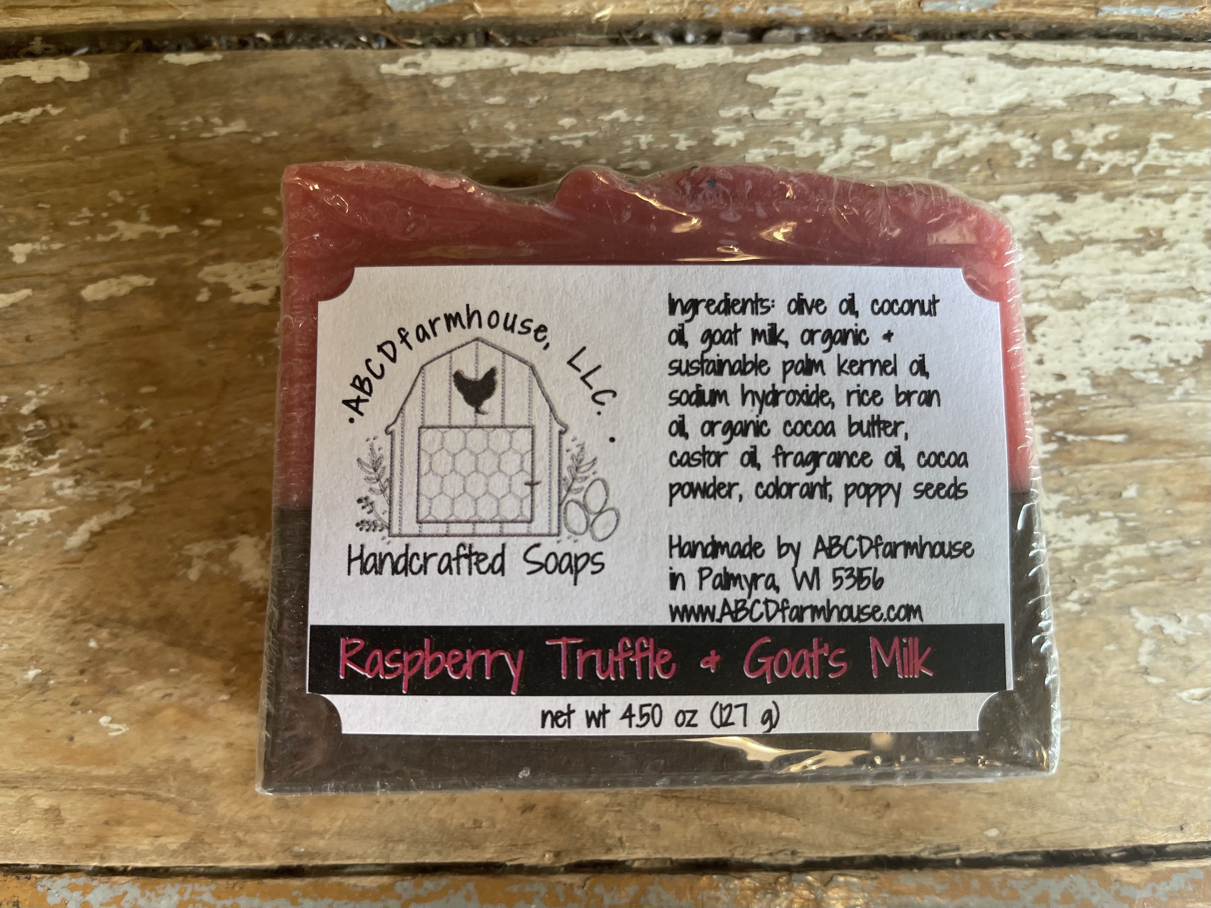 Wrapped raspberry truffle and goat's milk soap bar