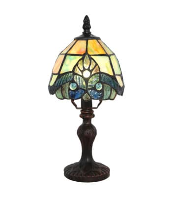 Small Tiffany Lamp Vivaldi 6 In Shade 12 In Height - This mini Tiffany-style Vivaldi table lamp is crafted from pieces of hand-cut glass in a soft shades of green and yellow.  This would look great in any room of your house. Special card reads: This lamp has been specially selected by(names of senders) to honor the memory of (Deceased) Each time you light this lamp may you recall the many wonderful occasions that you have shared together and their light continues to shine and touch your life. With Deepest Sympathy H:12 Inches D:6 Inches 25 Watt Bulb Metal Resin and Glass 