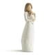 Blurred woman in a long white dress standing against a white background
