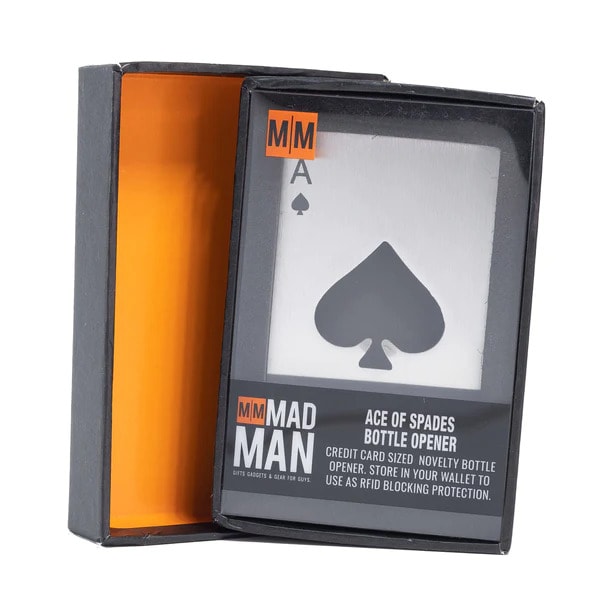 Ace of spades bottle opener in a black gift box