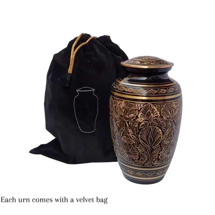 Decorative urn with a black velvet bag