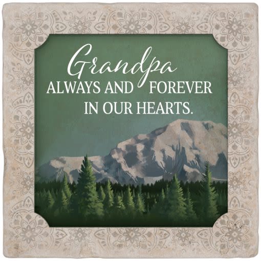 Decorative memorial plaque reading "Grandpa Always and Forever in Our Hearts"
