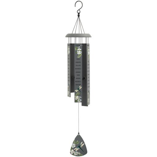 Hanging metal wind chime with floral-painted panels and a clapper