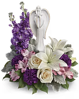 BEAUTIFUL HEART - CERAMIC ANGEL WITH PURPLE, WHITE &amp; LAVENDER FAMILY