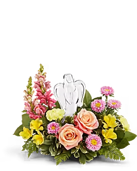 ANGEL EMBRACE - CRYSTAL ANGEL KEEPSAKE WITH MIX SPRING FLOWERS