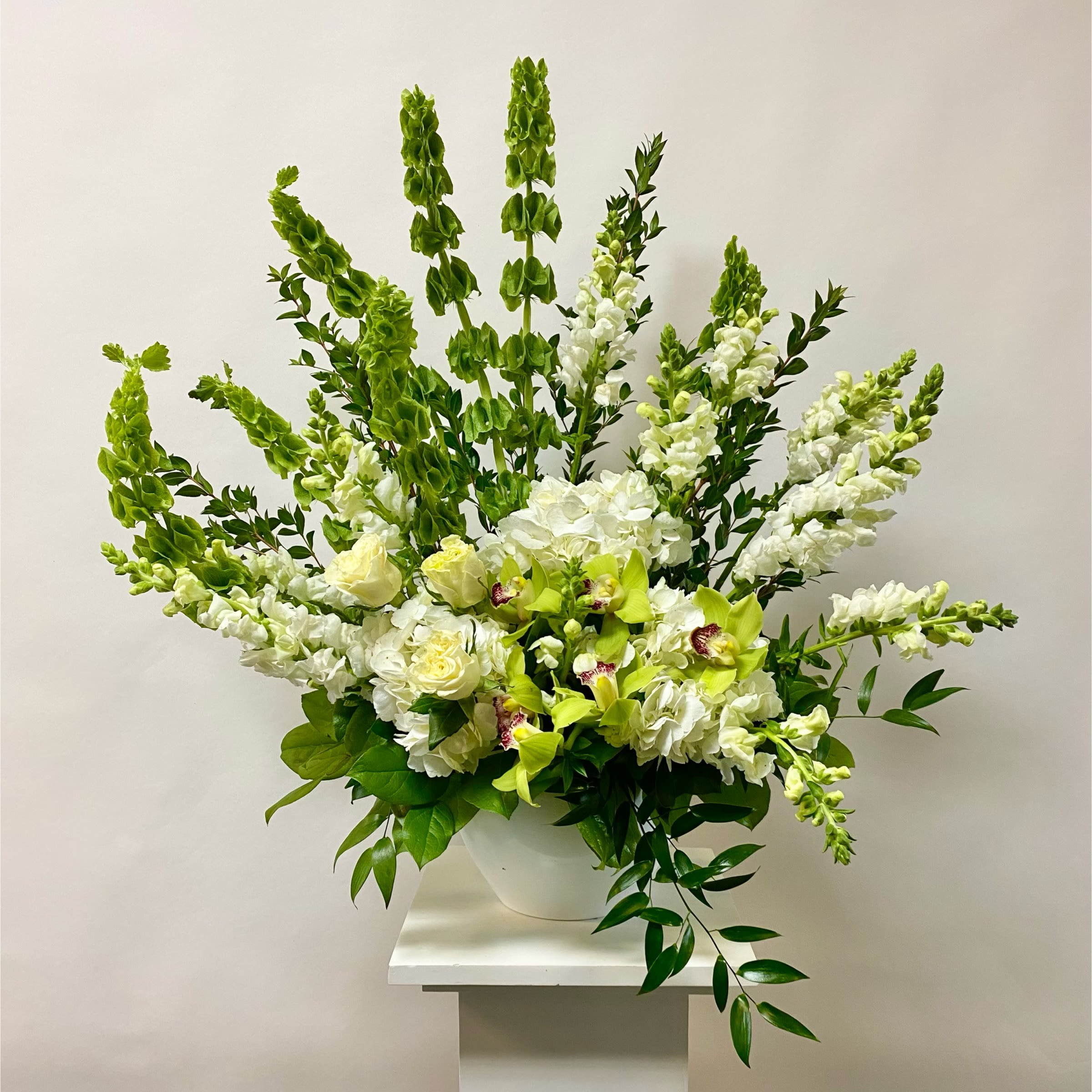Eternal Peace Arrangement - Arrangement with all White and Green Flowers. Or as Similar as Possible. 
