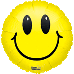Yellow smiley-face balloon with black eyes and smile