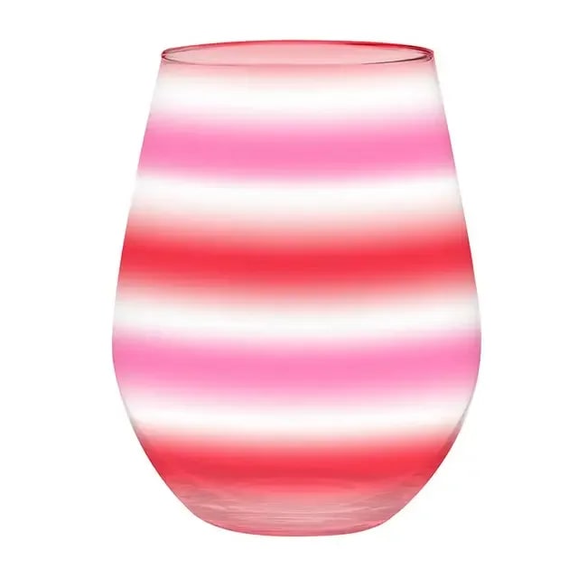 Pink and white striped glass vase