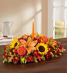 TRADITIONAL CENTERPIECE - MIX FALL FLOWERS WITH 1, 2 OR 3 CANDLES