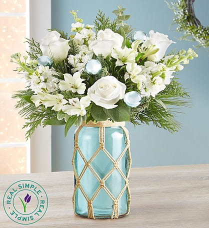 SeaSide Celebration - beautiful sea inspired vase with white flowers 