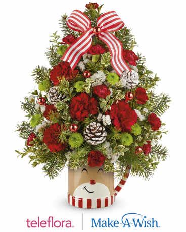 Hug Reindeer xmas tree - xmas greens hug mug  tree, picture shown is always premium size, small and medium will have less flowers