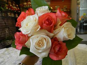 Bouquet of red, pink, and white roses