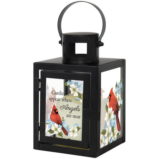Black memorial lantern with cardinal and floral panels
