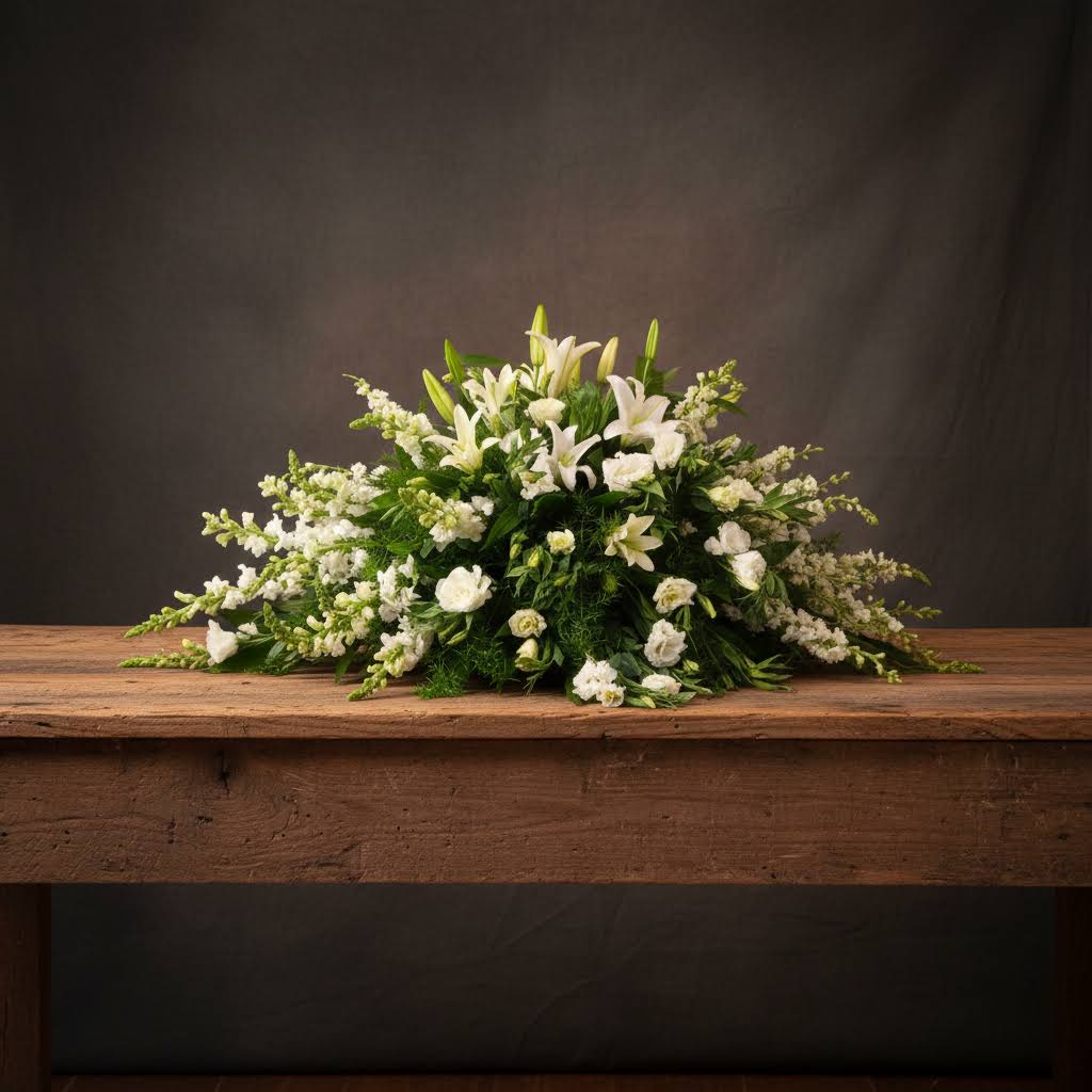 CC14 Casket Cover in Whites - Huntsville sympathy delivery - Casket Cover in Whites