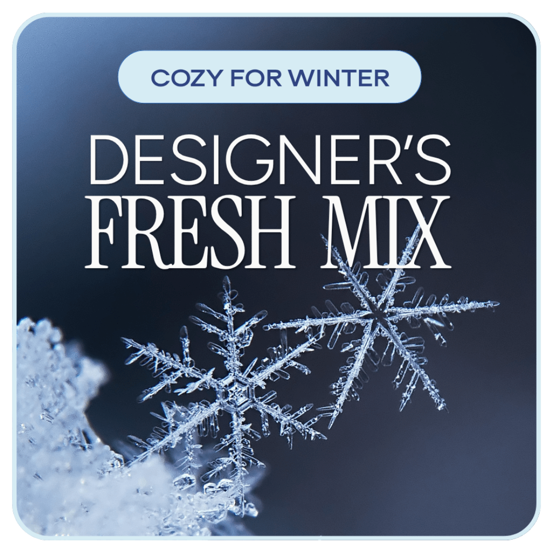 Winter-themed designer's fresh mix graphic with snowflakes and text