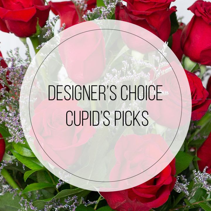 Bouquet of red roses with purple filler flowers
